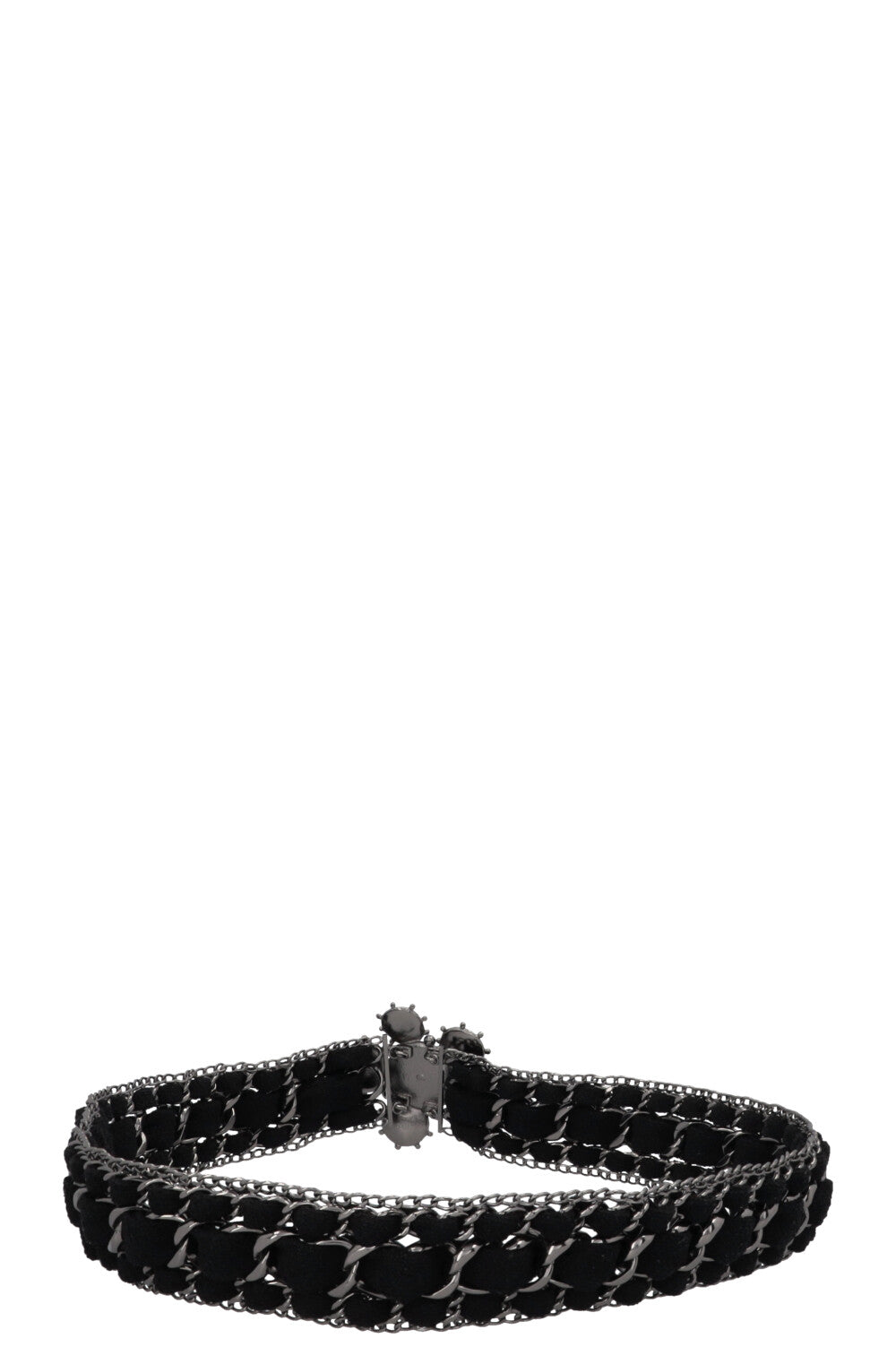 CHANEL 2005 Cross Chain Tweed Belt Black