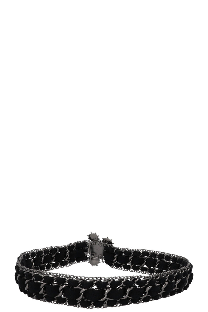CHANEL 2005 Cross Chain Tweed Belt Black