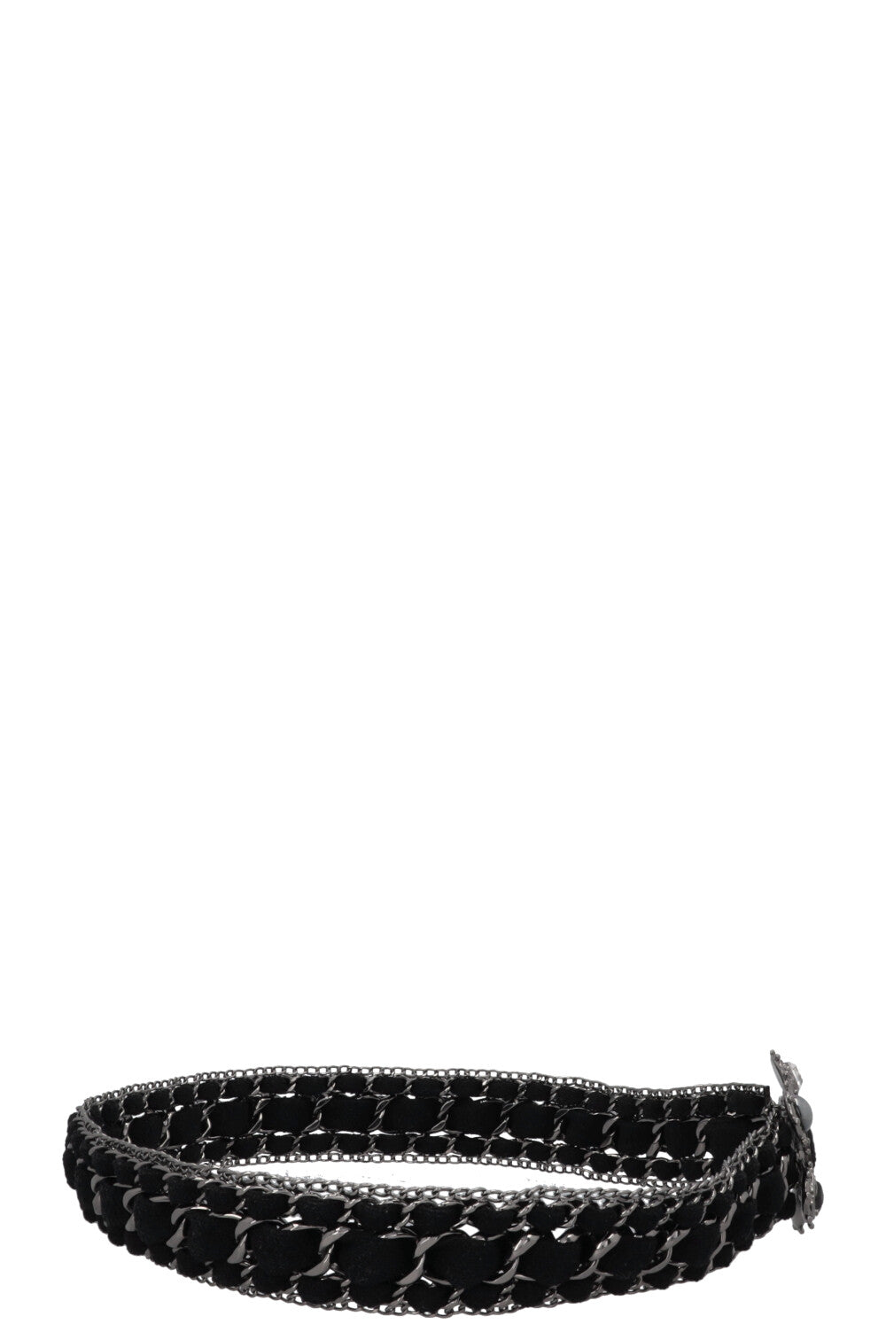 CHANEL 2005 Cross Chain Tweed Belt Black