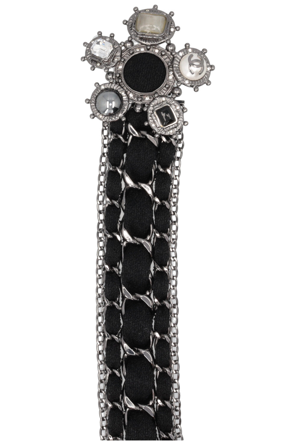 CHANEL 2005 Cross Chain Tweed Belt Black