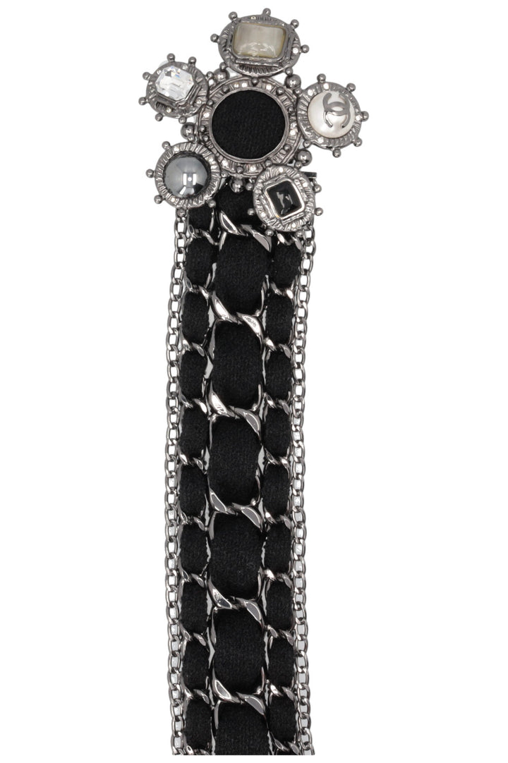 CHANEL 2005 Cross Chain Tweed Belt Black