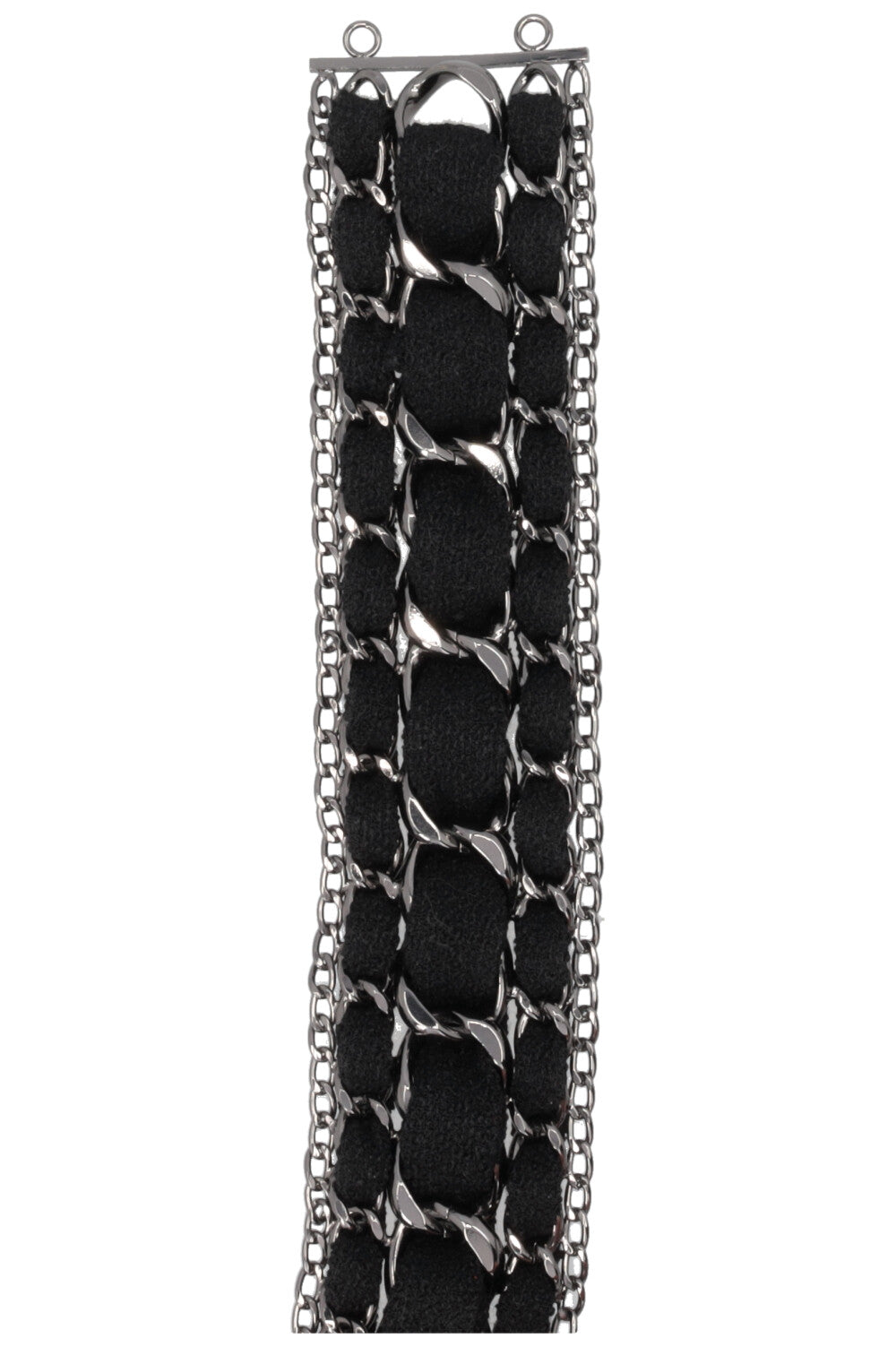 CHANEL 2005 Cross Chain Tweed Belt Black