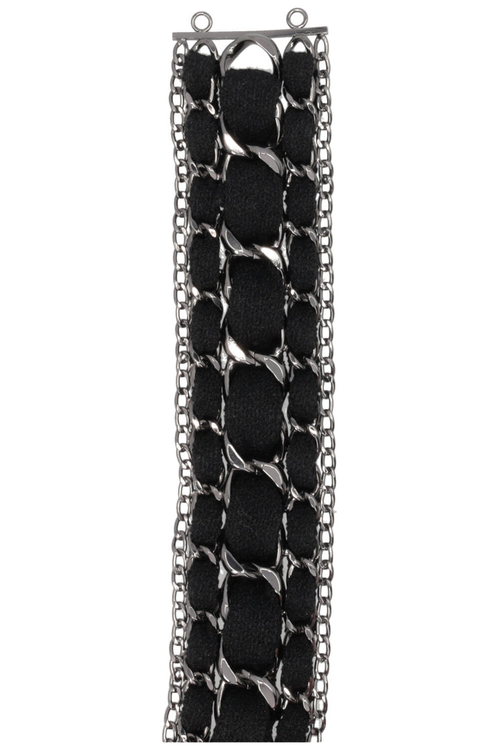 CHANEL 2005 Cross Chain Tweed Belt Black