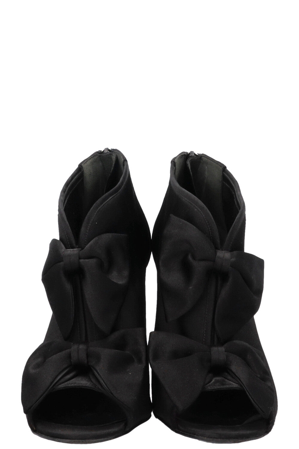 CHANEL Satin Bow Ankle Heels Black