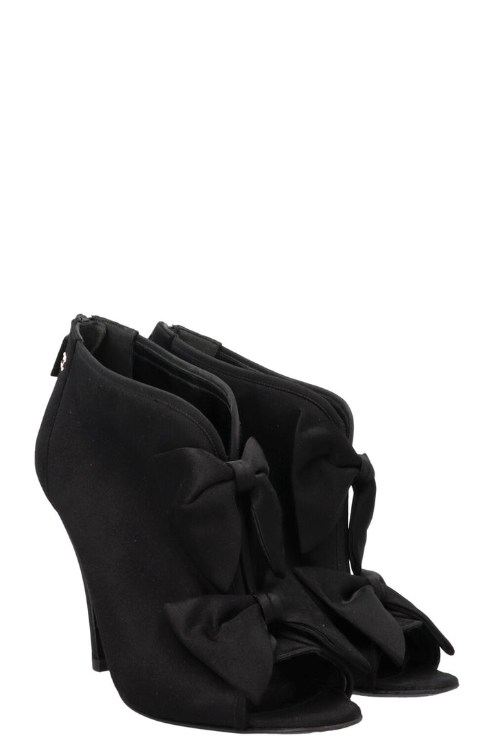 CHANEL Satin Bow Ankle Heels Black