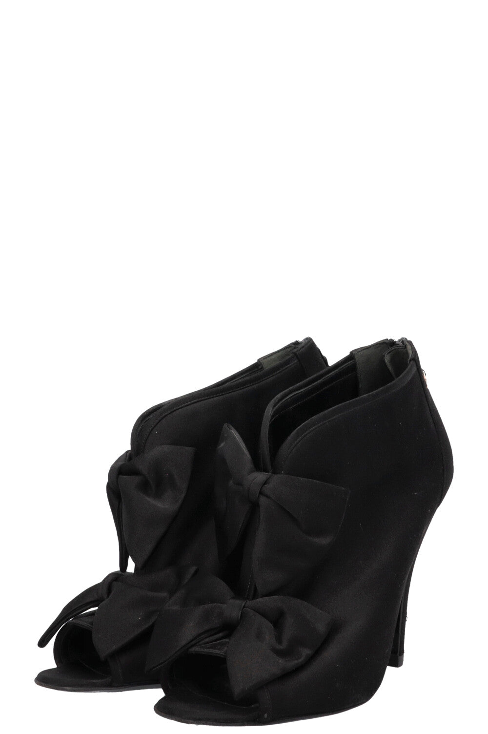 CHANEL Satin Bow Ankle Heels Black
