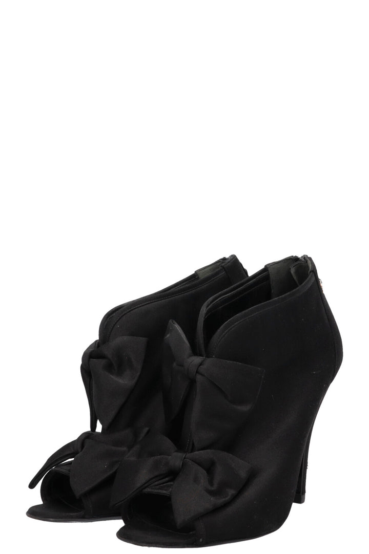 CHANEL Satin Bow Ankle Heels Black