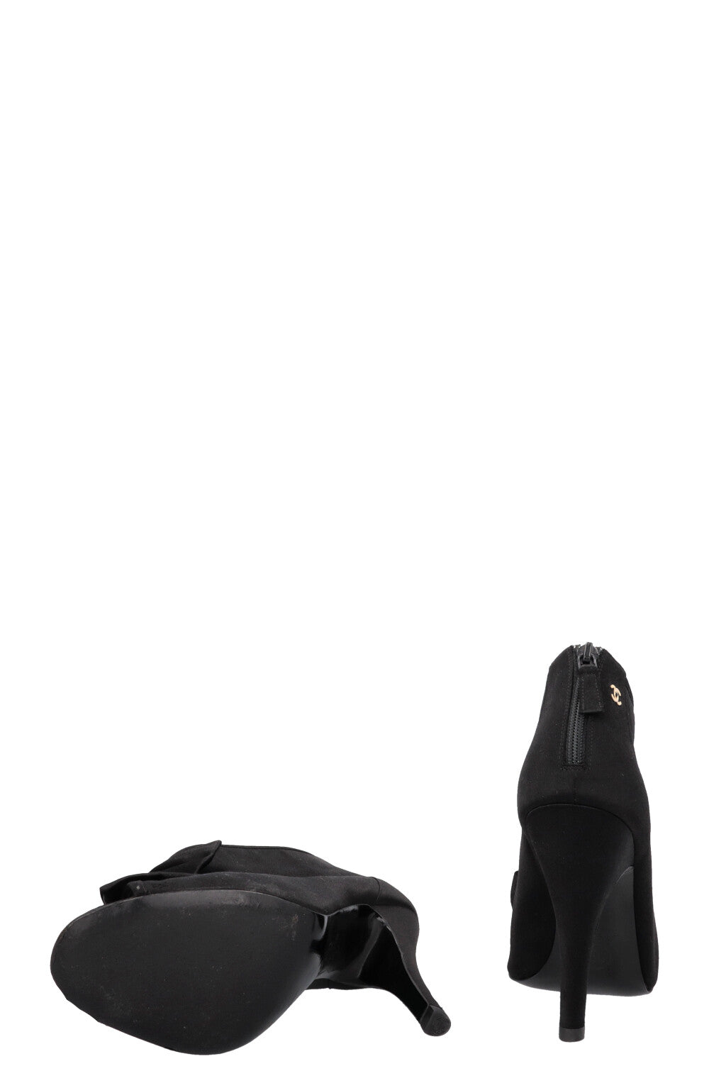 CHANEL Satin Bow Ankle Heels Black