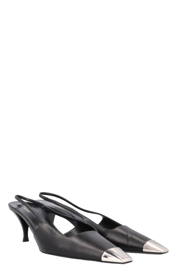 SAINT LAURENT Blade Slingback Kitten Heels Black Silver