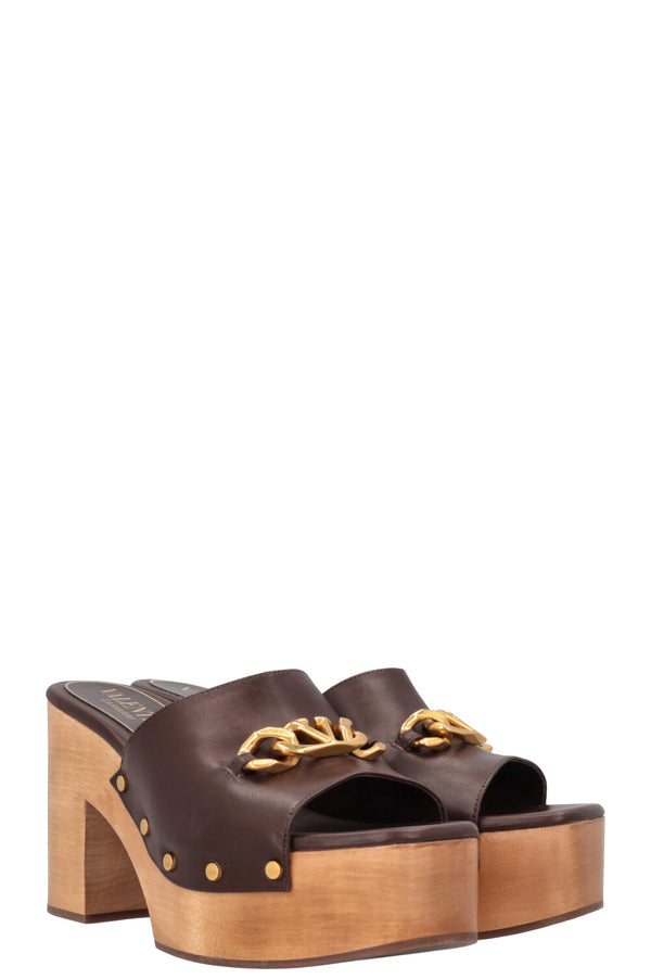 VALENTINO VLogo Chain Mules Leather Brown