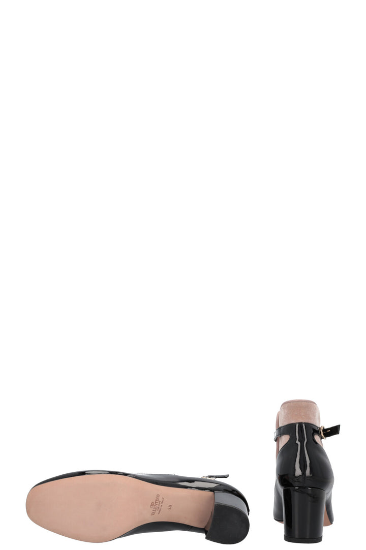 VALENTINO Mary Jane Heels Patent Velour Black Rose
