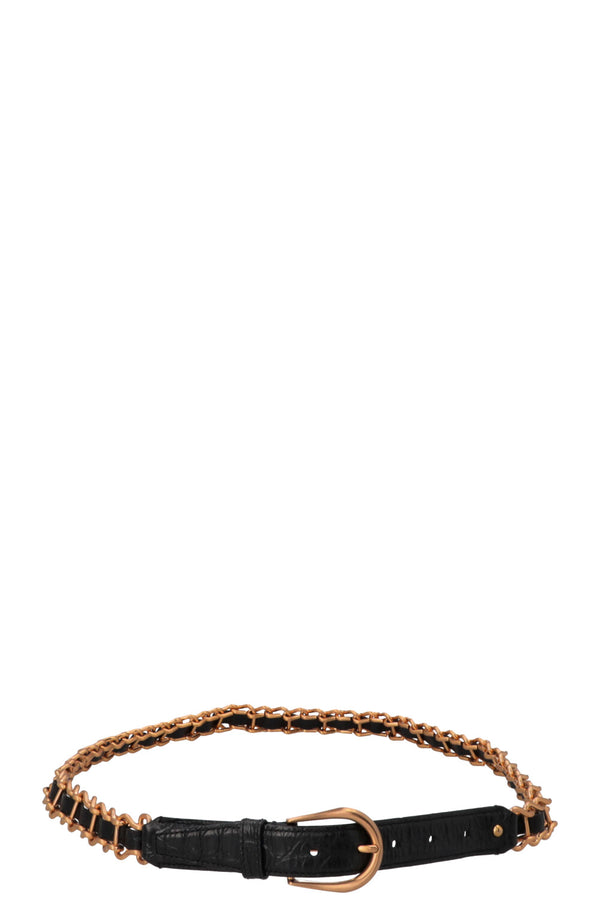 Ceinture MIUMIU à maillons en cuir façon crocodile noir et or
