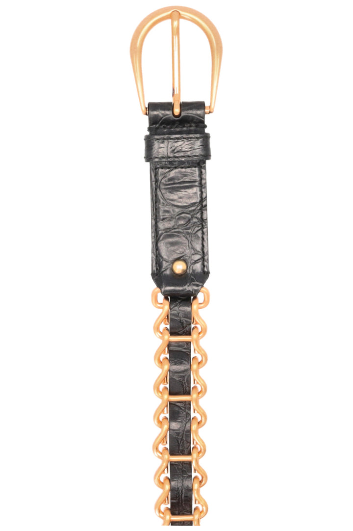 MIUMIU Chain Croc Embossed Belt Black Gold