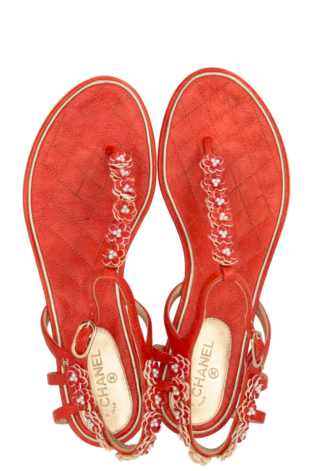 CHANEL Tongs Camélia Orange