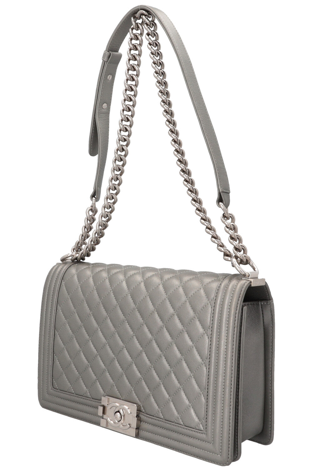 CHANEL New Medium Boy Bag Caviar Silver