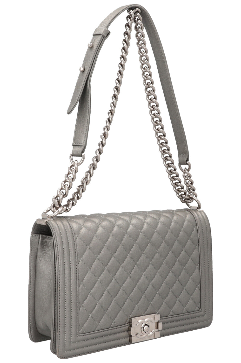 CHANEL New Medium Boy Bag Caviar Silver
