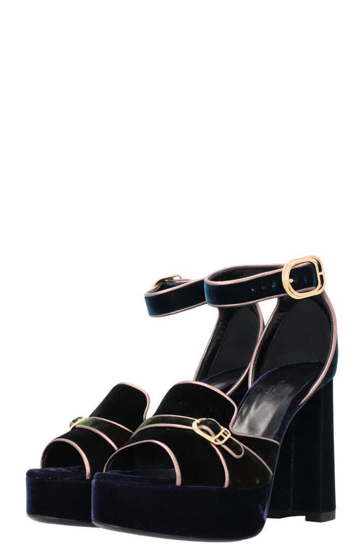 HERMÈS Violetta Heels Velvet Petrol Blue