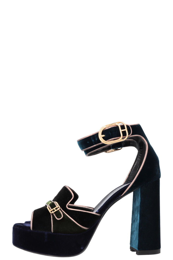 HERMÈS Violetta Heels Velvet Petrol Blue