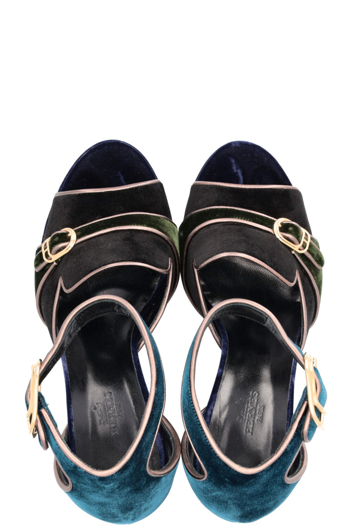 HERMÈS Violetta Heels Velvet Petrol Blue
