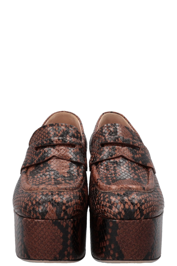 MIUMIU Platform Python Embossed Loafers Brown