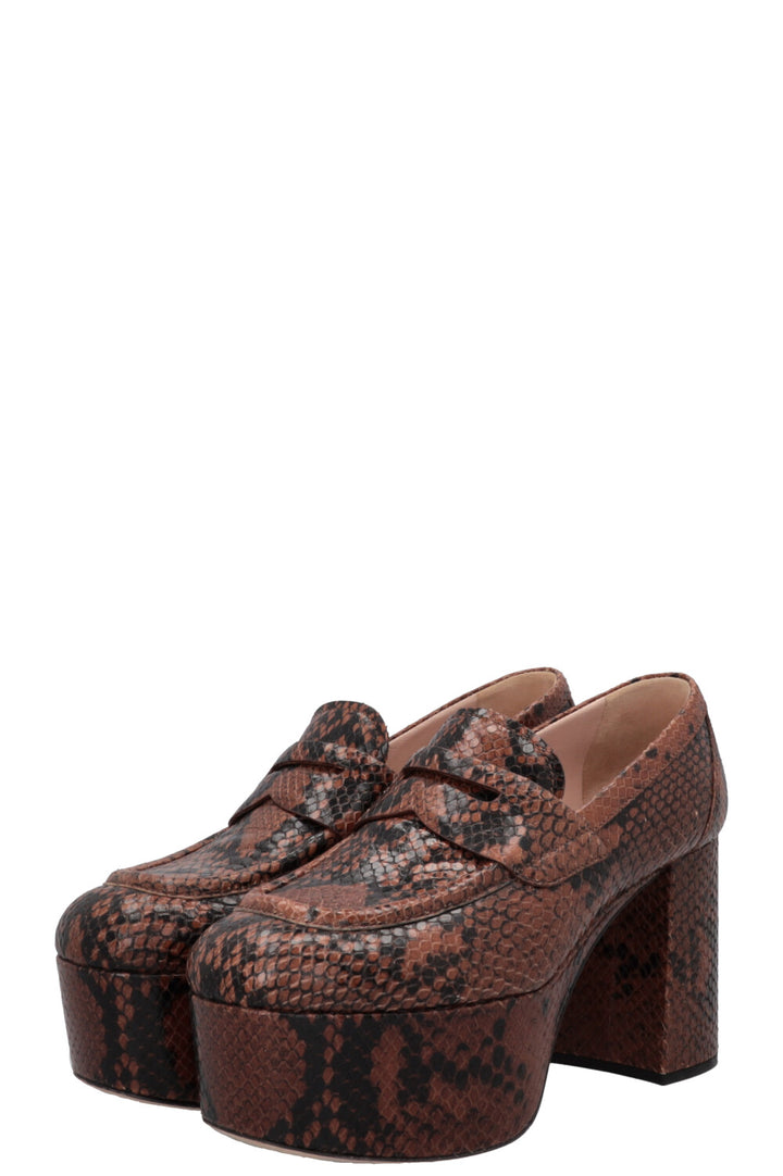 MIUMIU Platform Python Embossed Loafers Brown