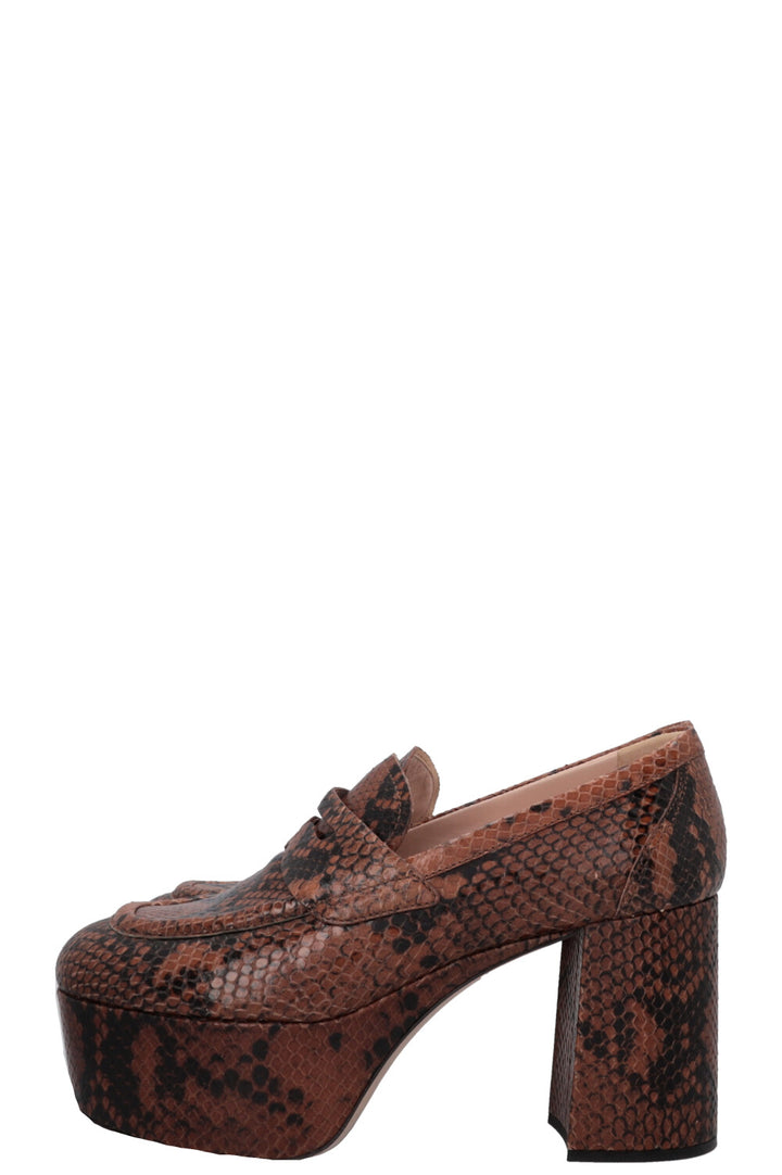 MIUMIU Platform Python Embossed Loafers Brown