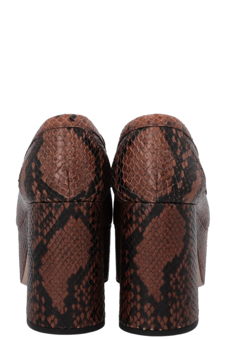 MIUMIU Platform Python Embossed Loafers Brown