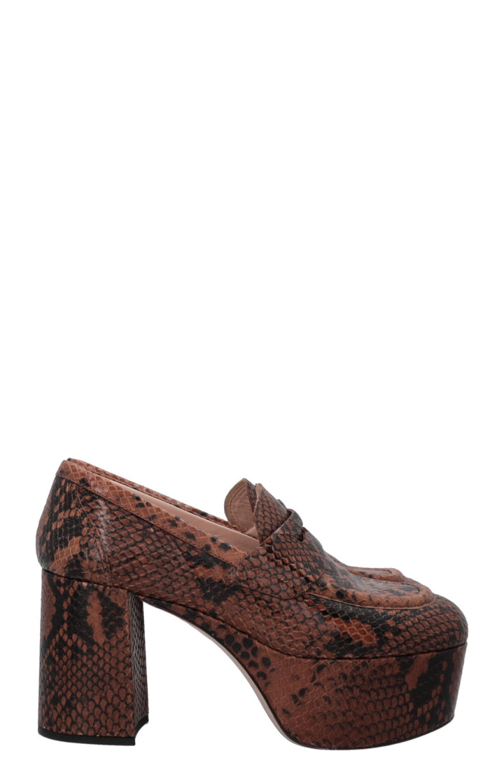 MIUMIU Platform Python Embossed Loafers Brown