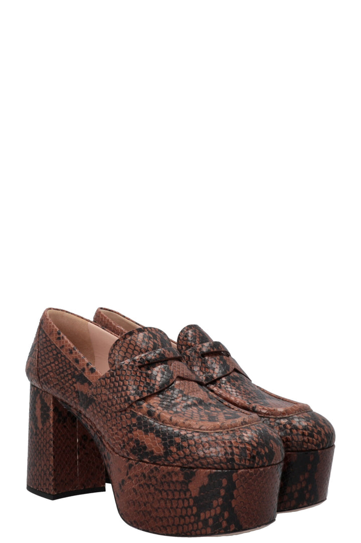 MIUMIU Platform Python Embossed Loafers Brown