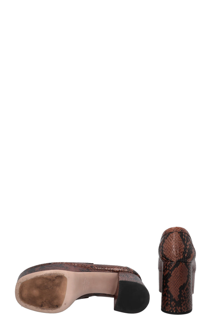 MIUMIU Platform Python Embossed Loafers Brown