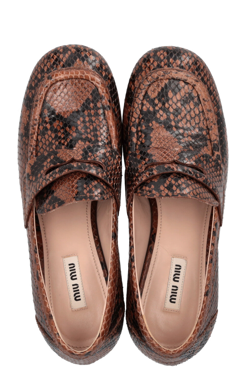 MIUMIU Platform Python Embossed Loafers Brown