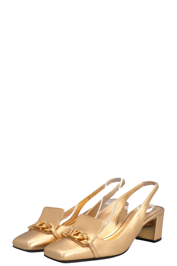 VALENTINO Square Toe VLogo Chain Slingback Gold
