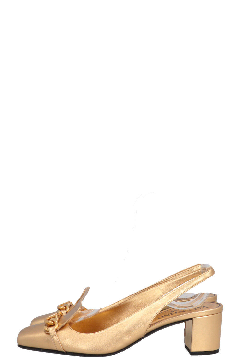 VALENTINO Square Toe VLogo Chain Slingback Gold