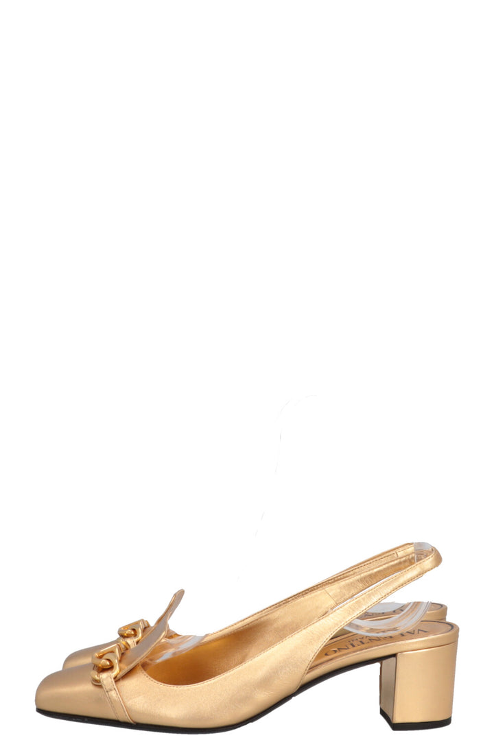 VALENTINO Square Toe VLogo Chain Slingback Gold