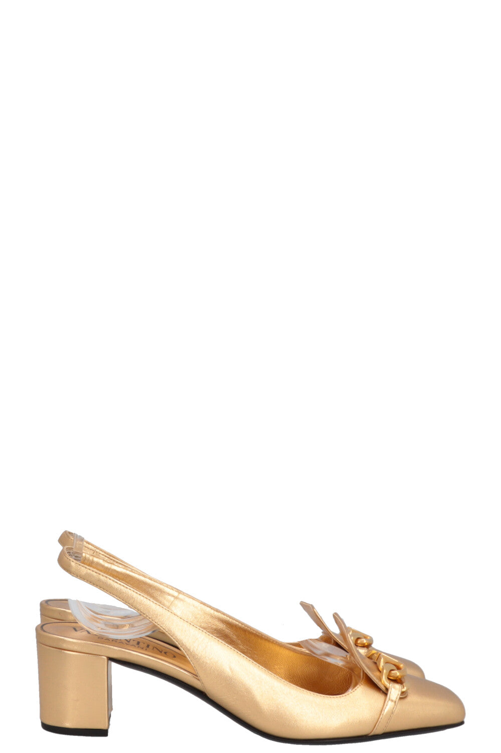 VALENTINO Square Toe VLogo Chain Slingback Gold