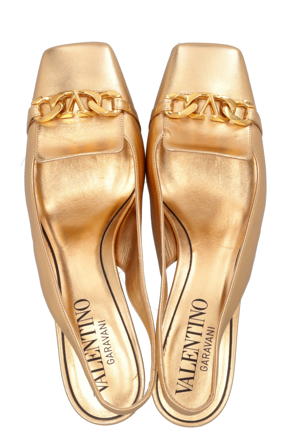 VALENTINO Square Toe VLogo Chain Slingback Gold