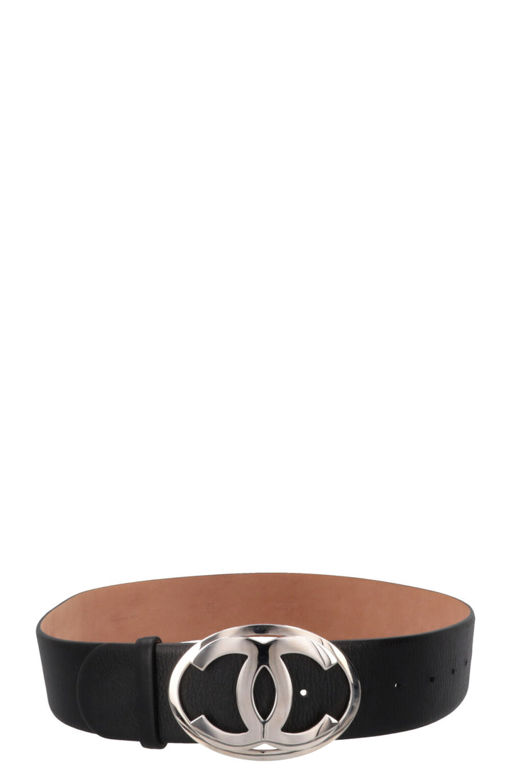 CHANEL Vintage CC Logo Belt Black Silver