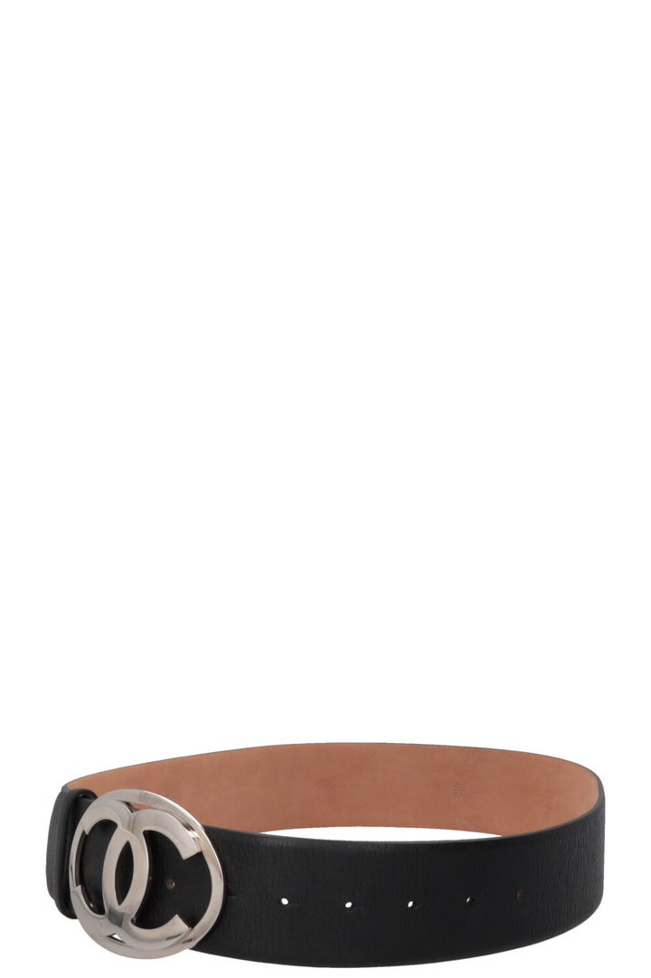 CHANEL Vintage CC Logo Belt Black Silver