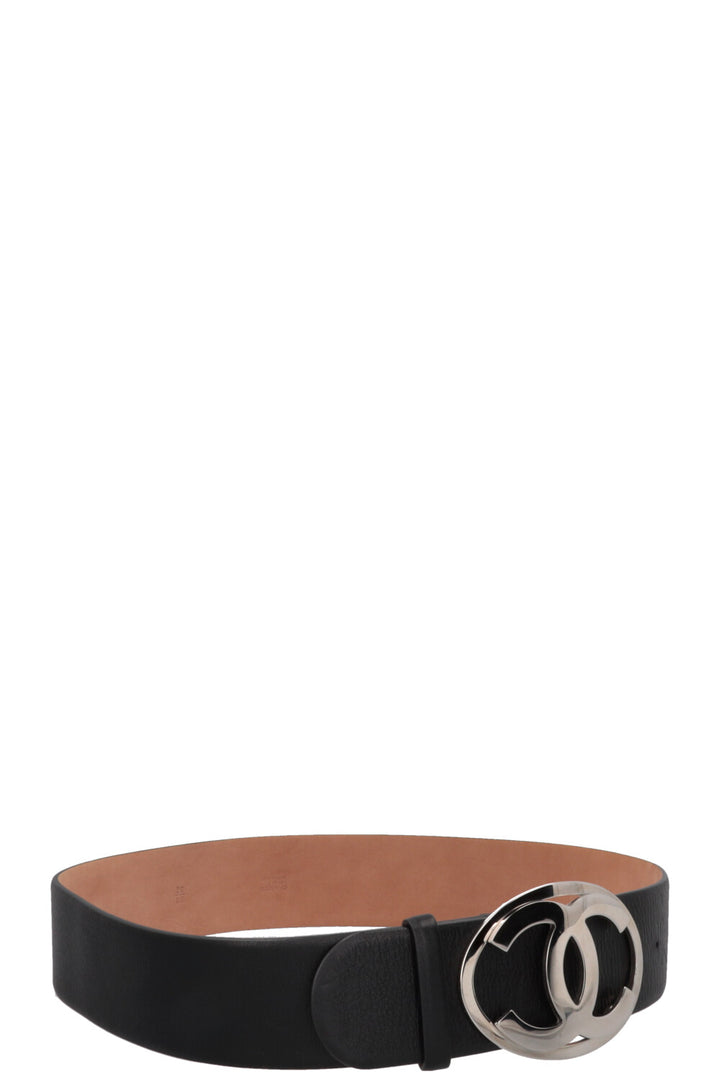 CHANEL Vintage CC Logo Belt Black Silver