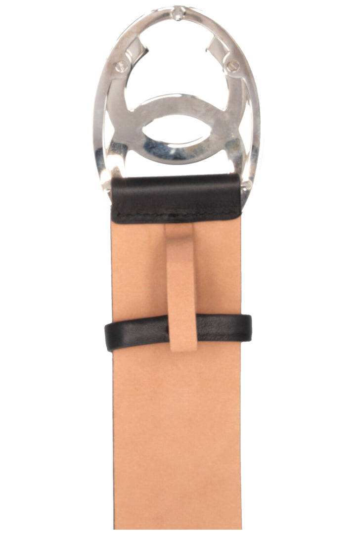 CHANEL Vintage CC Logo Belt Black Silver