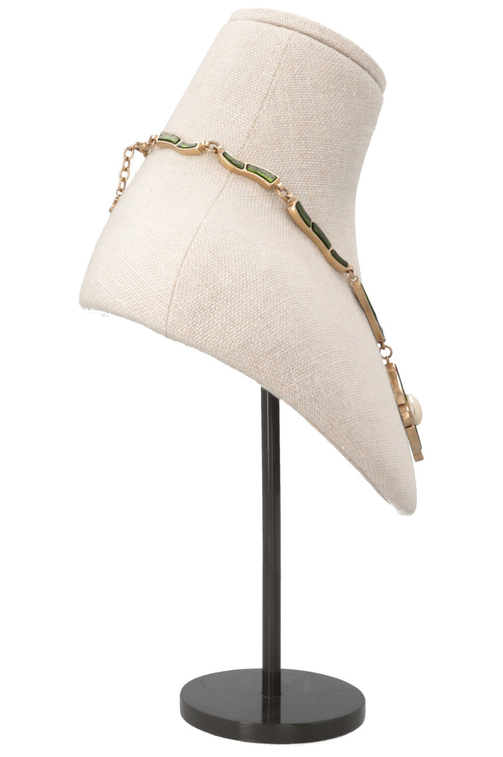 CHANEL 2007 Gripoix Cross Necklace Green Gold