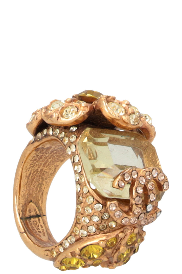 CHANEL 2005 CC Ring Crystals Gold