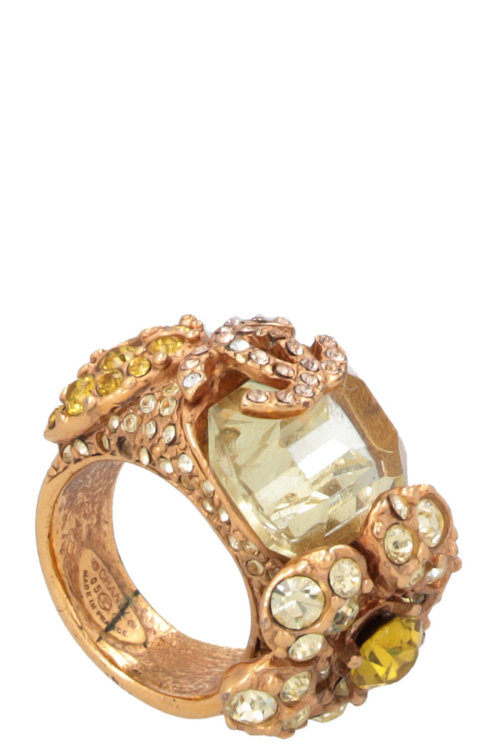 CHANEL 2005 CC Ring Crystals Gold