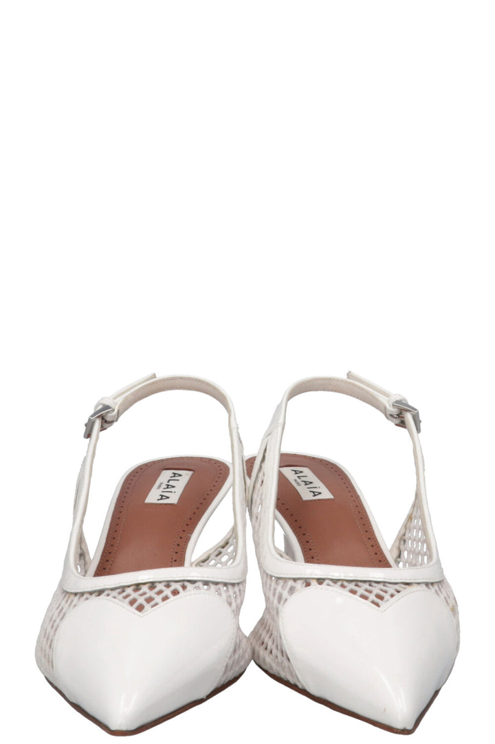 ALAIA Le Cœur Mesh Kitten Heels Blanc