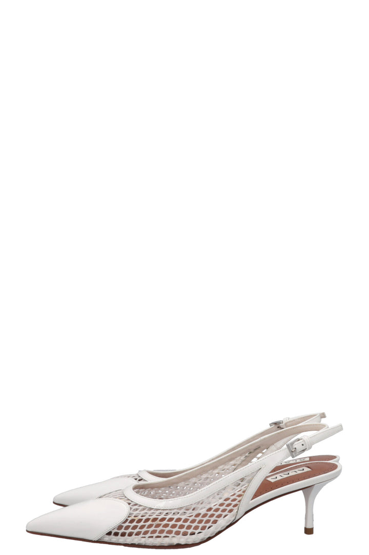 ALAIA Le Cœur Mesh Kitten Heels Blanc