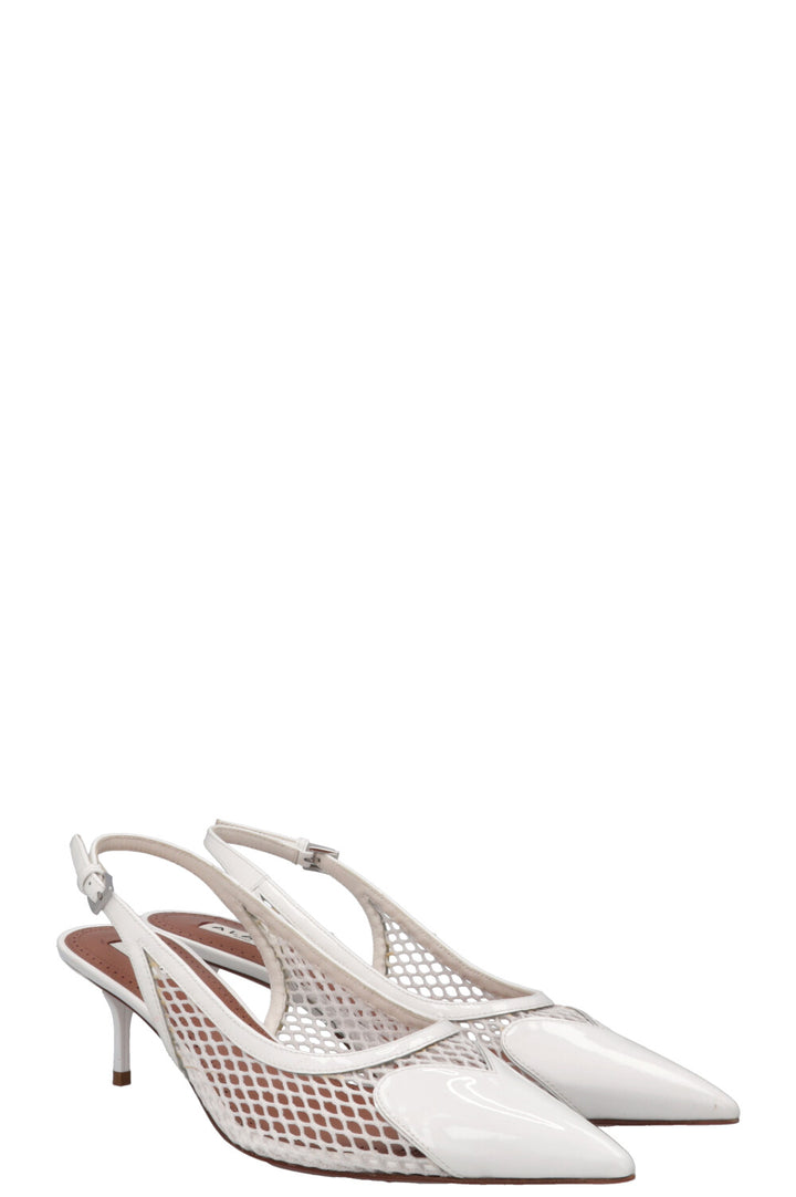 ALAIA Le Cœur Mesh Kitten Heels Blanc