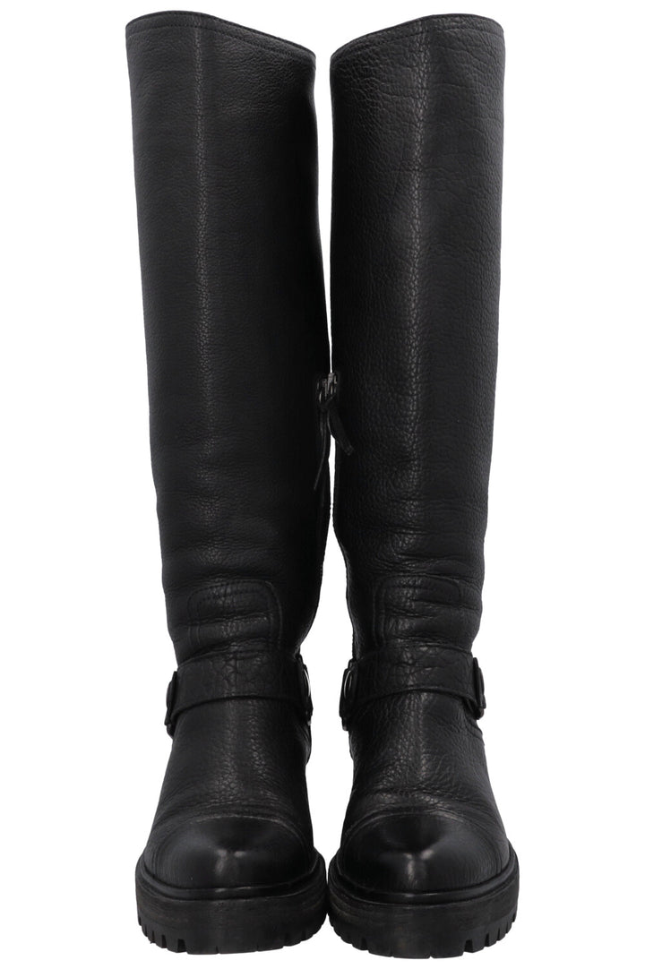 MIU MIU Buckled Knee High Boots Black