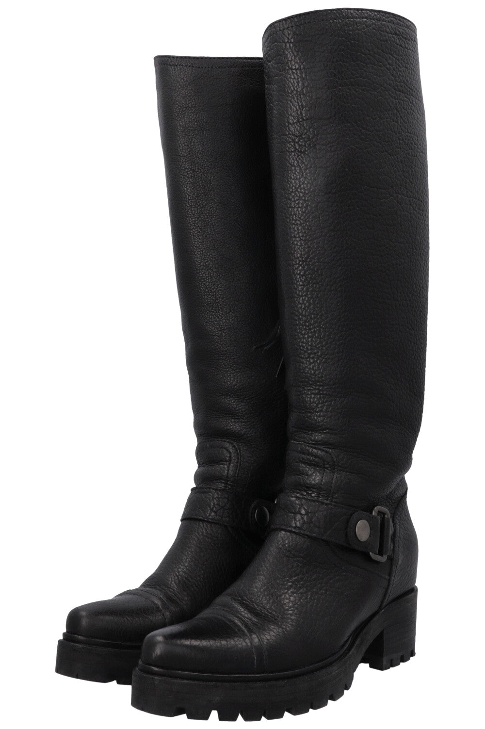 MIU MIU Buckled Knee High Boots Black