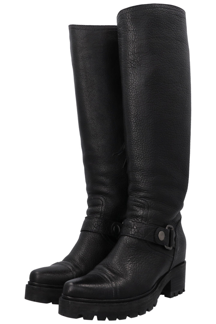 MIU MIU Buckled Knee High Boots Black