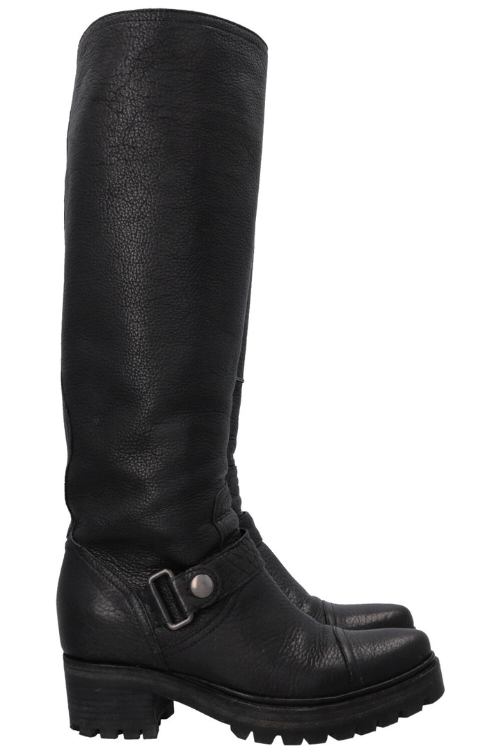 MIU MIU Buckled Knee High Boots Black